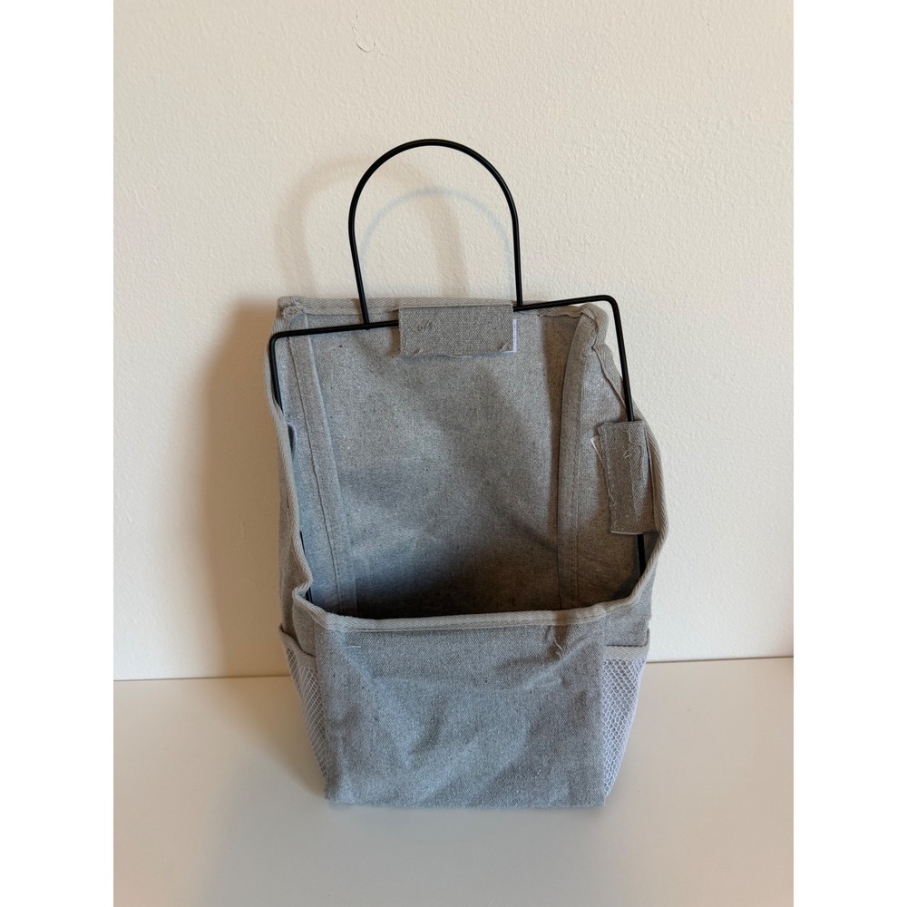 Grey Canvas Bedside Storage Caddy Organizer Hanging Pocket with Metal Frame